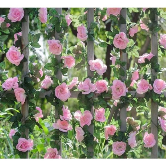 4 count | Pink Rose Floral Vines Green Leaves Garland Wedding Dining Table Decor - Picture 2 of 4